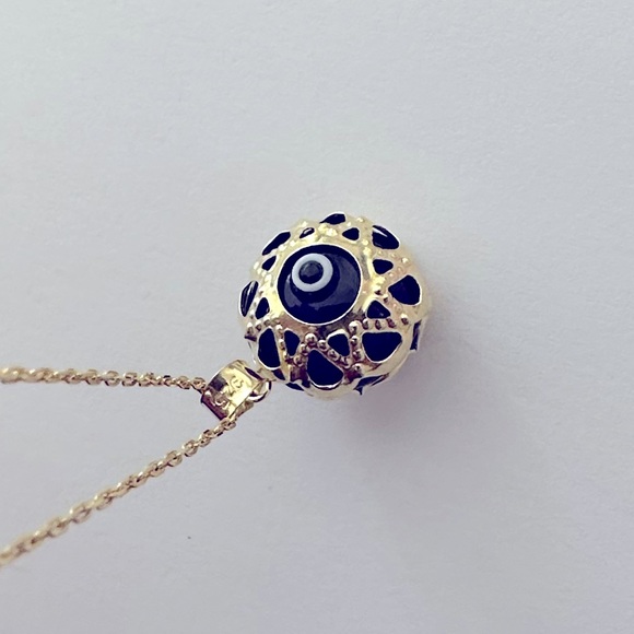 🧿925 Silver necklace glass blue evileye bead 18K yellow gold plated - Picture 3 of 7